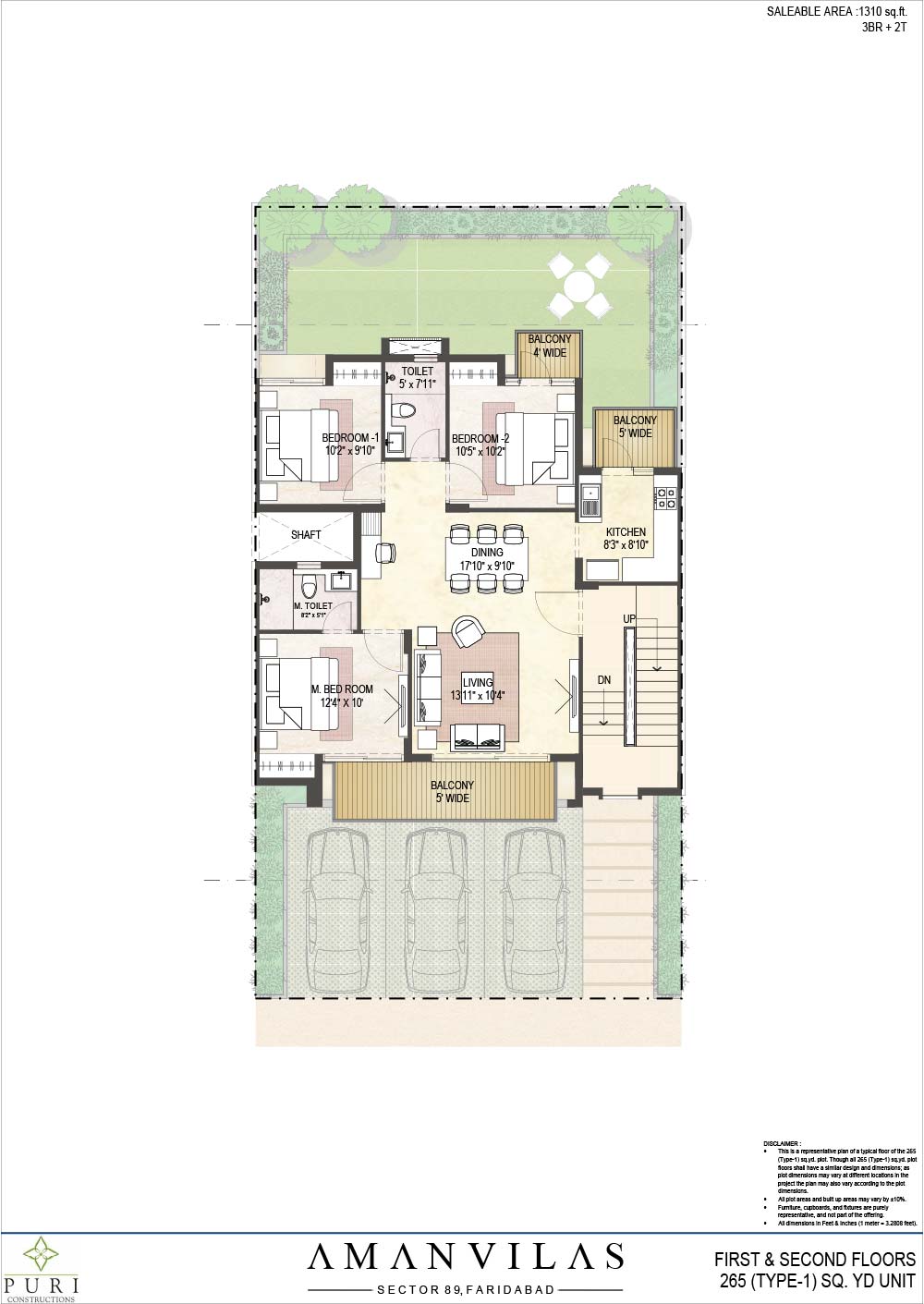 Floor Plan of 265 sq.yd. Type 1 Puri AmanVilas Faridabad