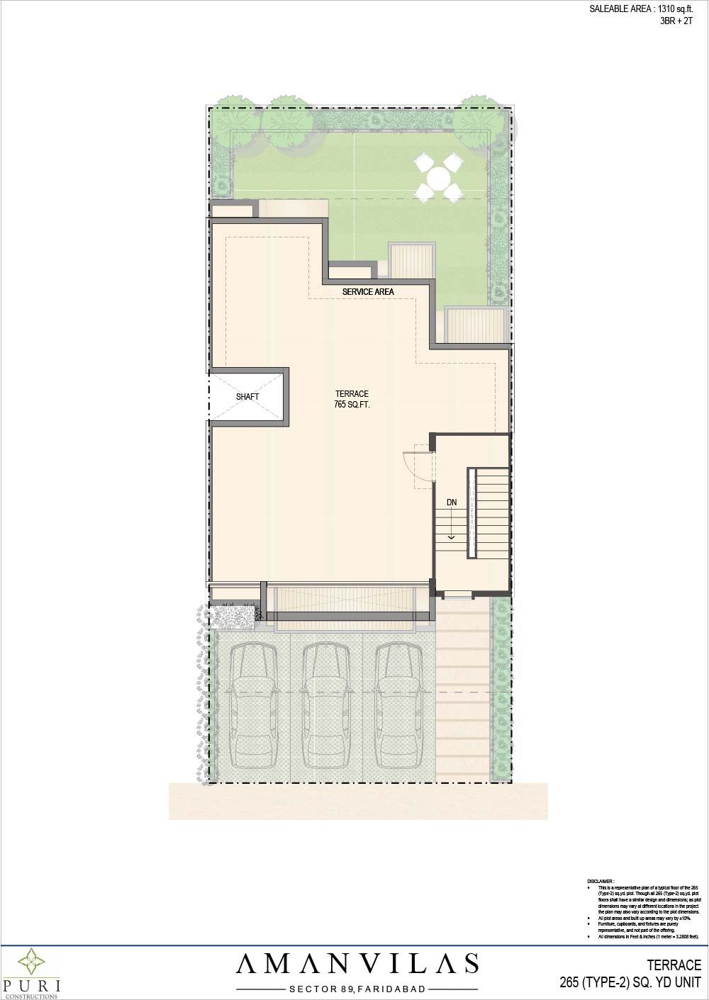 Floor Plan of 265 sq.yd. Type 2 Puri AmanVilas Faridabad